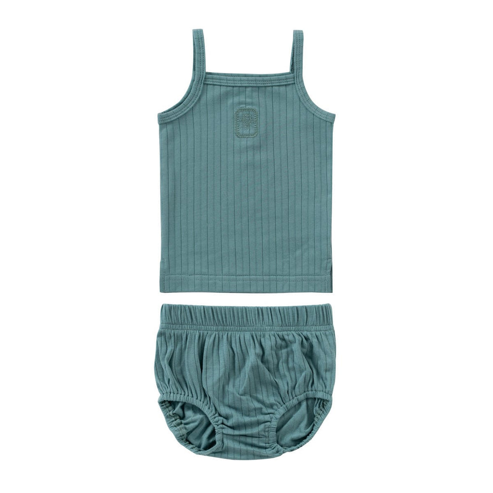 Embroidered Rib Tank Set - Green