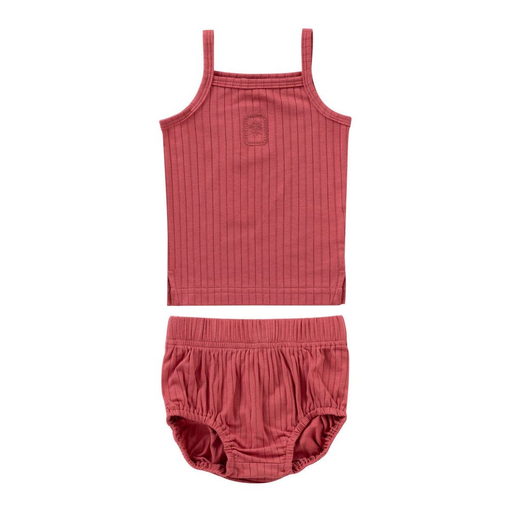 Embroidered Rib Tank Set - Pink