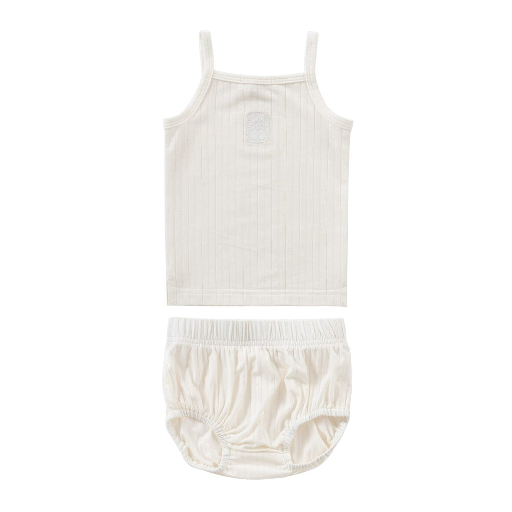 Embroidered Rib Tank Set - White