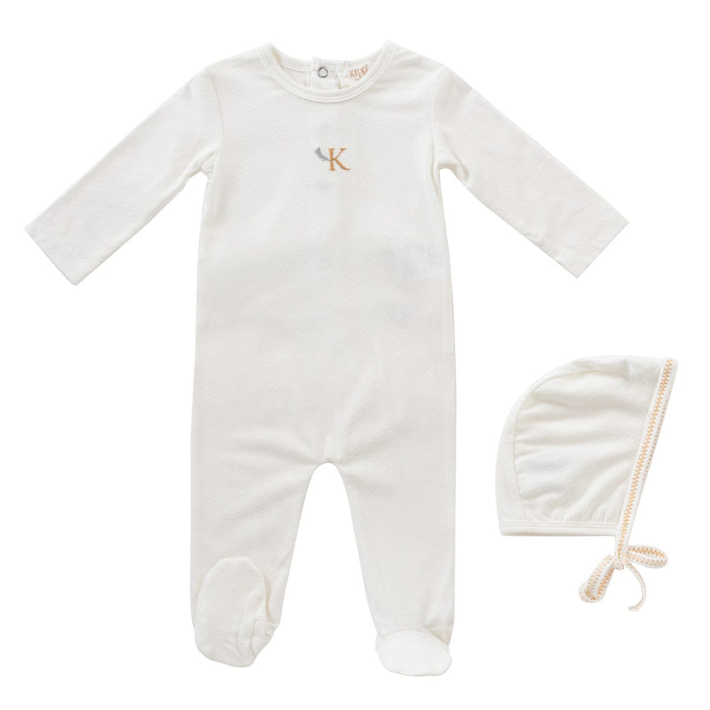 Metallic Embroidered Romper + Bonnet Set - Gold