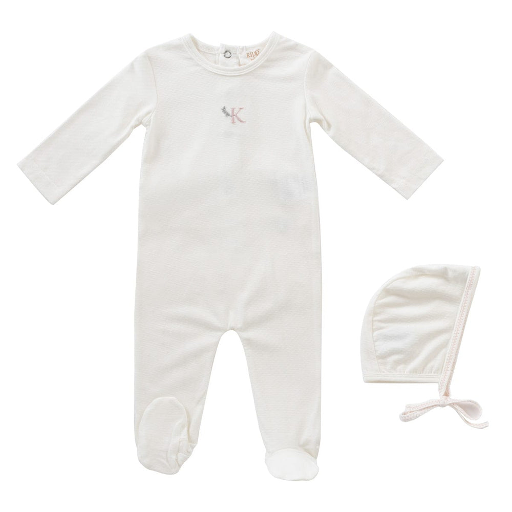 Metallic Embroidered Romper + Bonnet Set - Pink