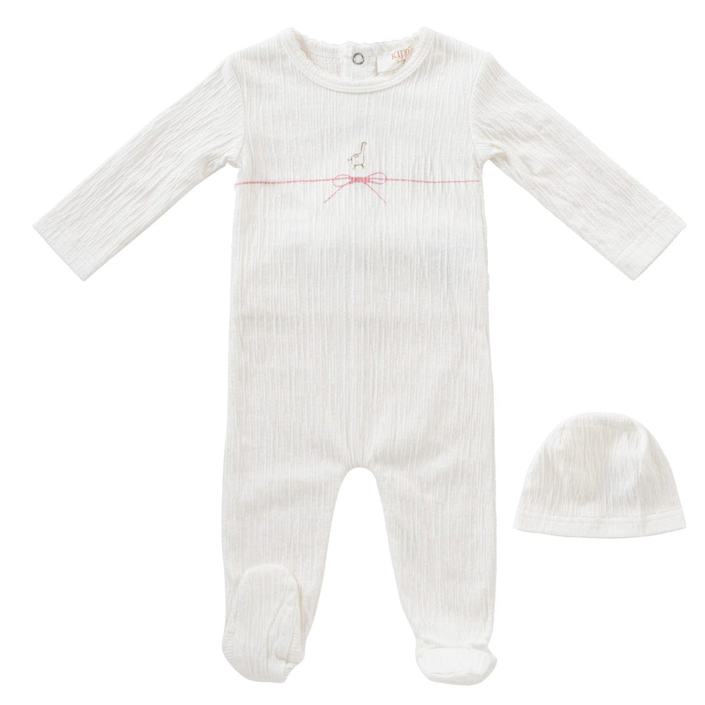 String Bow Romper + Hat Set - Pink