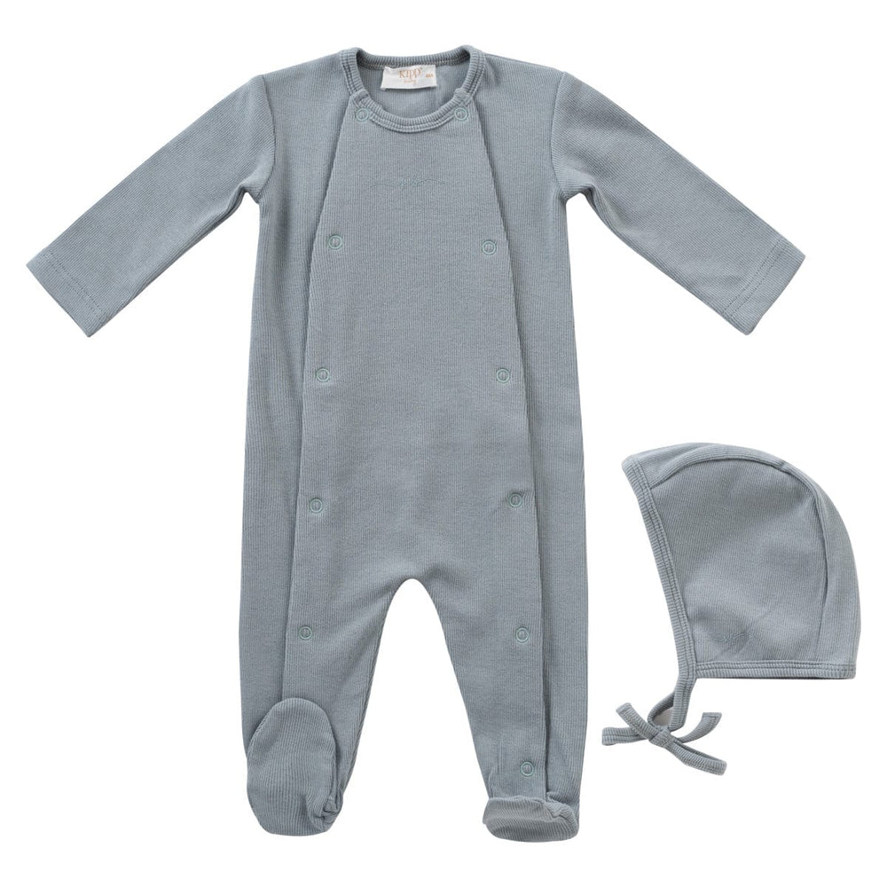 Rib KB Romper + Bonnet Set - Blue
