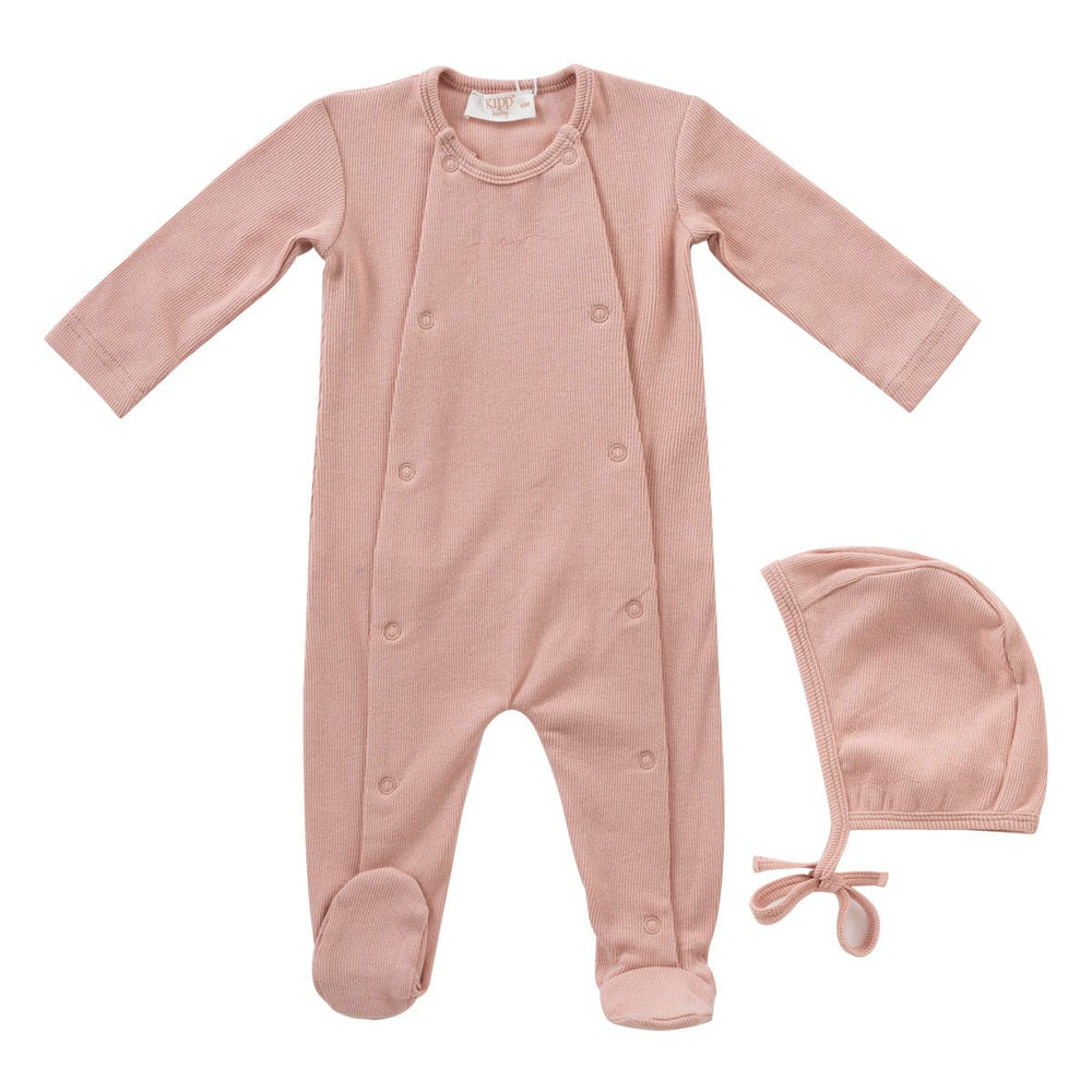 Rib KB Romper + Bonnet Set - Pink