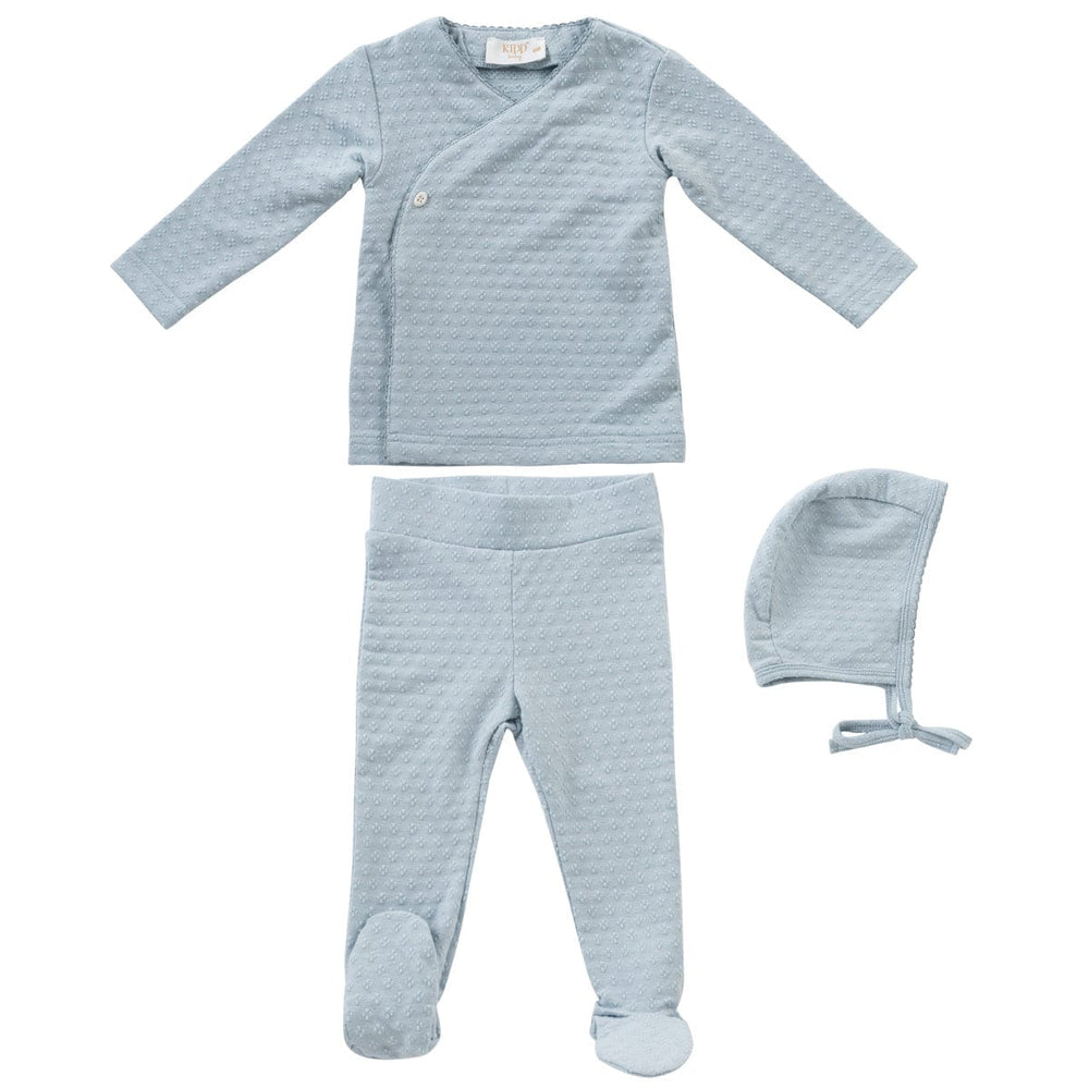Textured Cotton 2PC & Bonnet Set - Blue