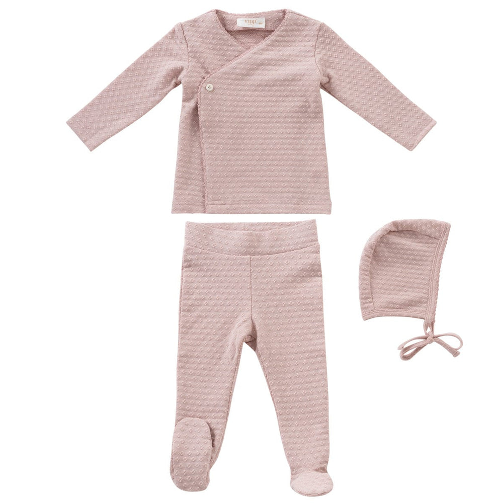 Textured Cotton 2PC & Bonnet Set - Pink