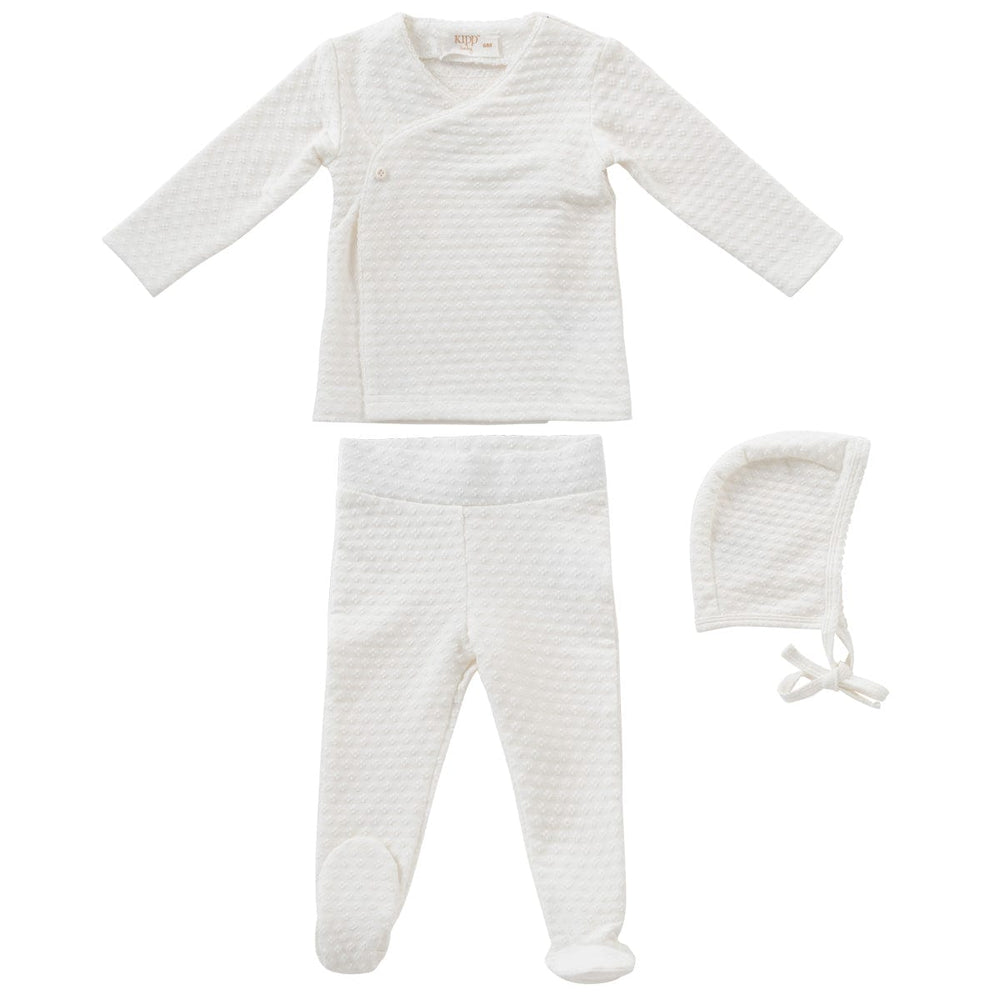Textured Cotton 2PC & Bonnet Set - White
