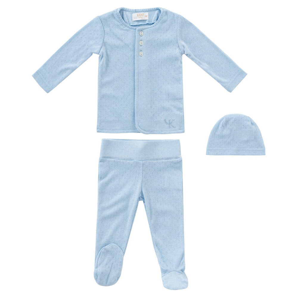 Pointelle Knit 2PC & Hat Set - Blue