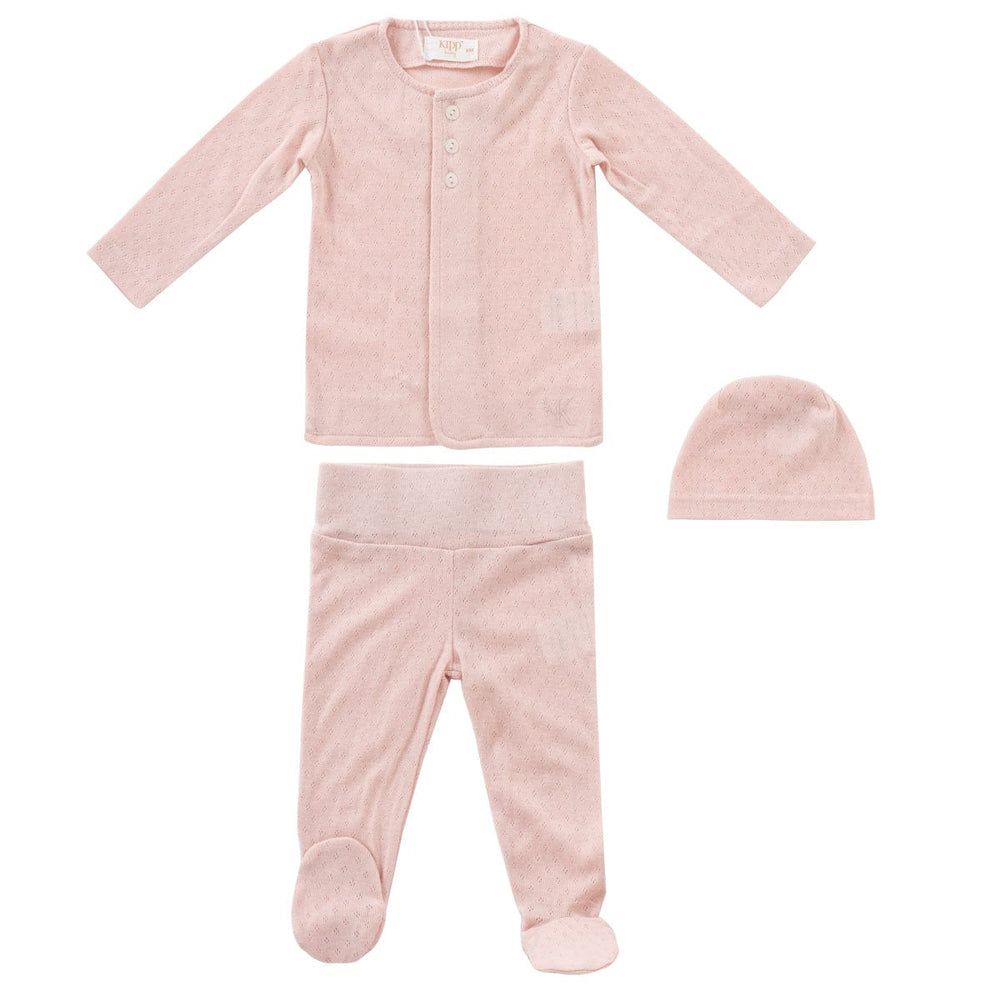 Pointelle Knit 2PC & Hat Set - Pink