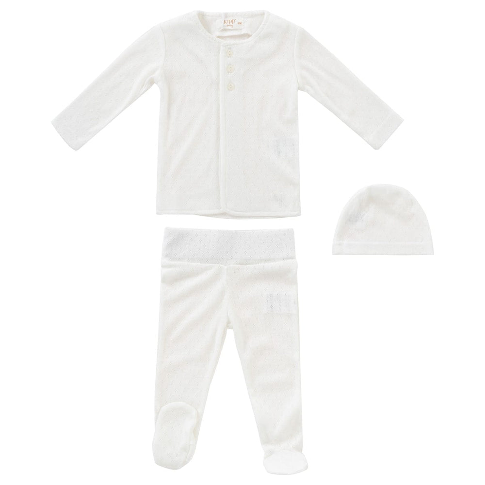 Pointelle Knit 2PC & Hat Set - White