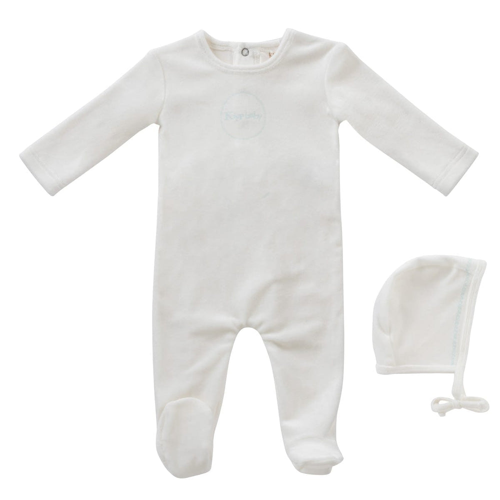 Spring Velour Romper + Bonnet Set - Blue