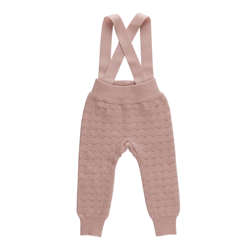 Zig Zag Pointelle Knit Long Overalls - Pink