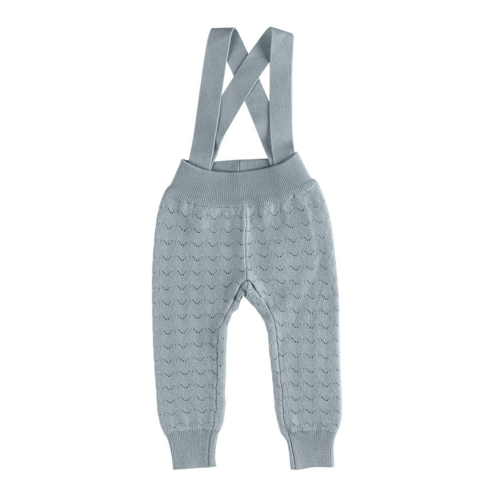 Zig Zag Pointelle Knit Long Overalls - Sage