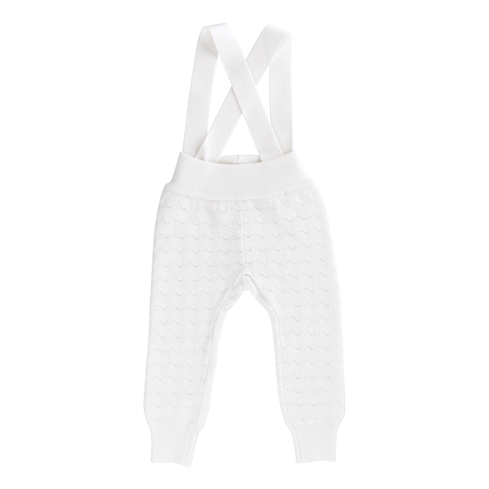 Zig Zag Pointelle Knit Long Overalls - White