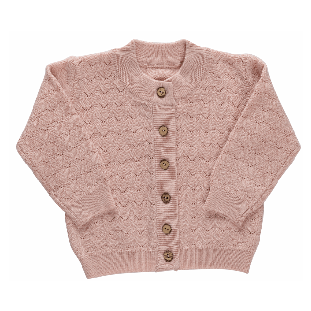 Zig Zag Pointelle Knit Cardigan - Pink
