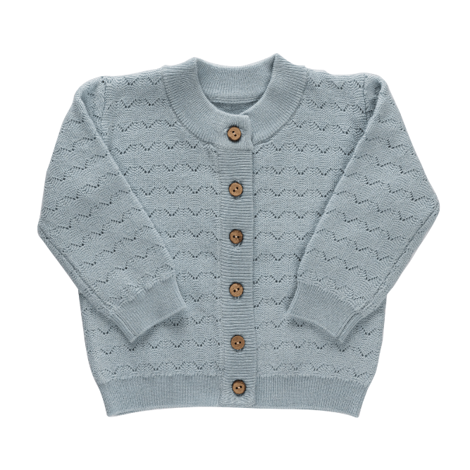 Zig Zag Pointelle Knit Cardigan - Sage