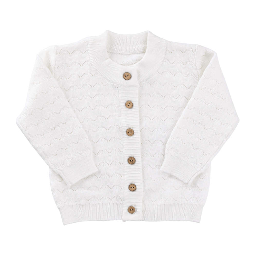 Zig Zag Pointelle Knit Cardigan - White