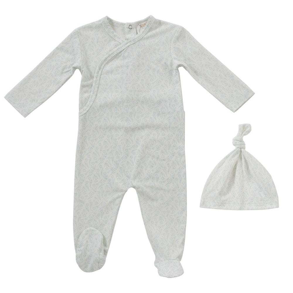 Tulip Romper + Hat Set - White Blue