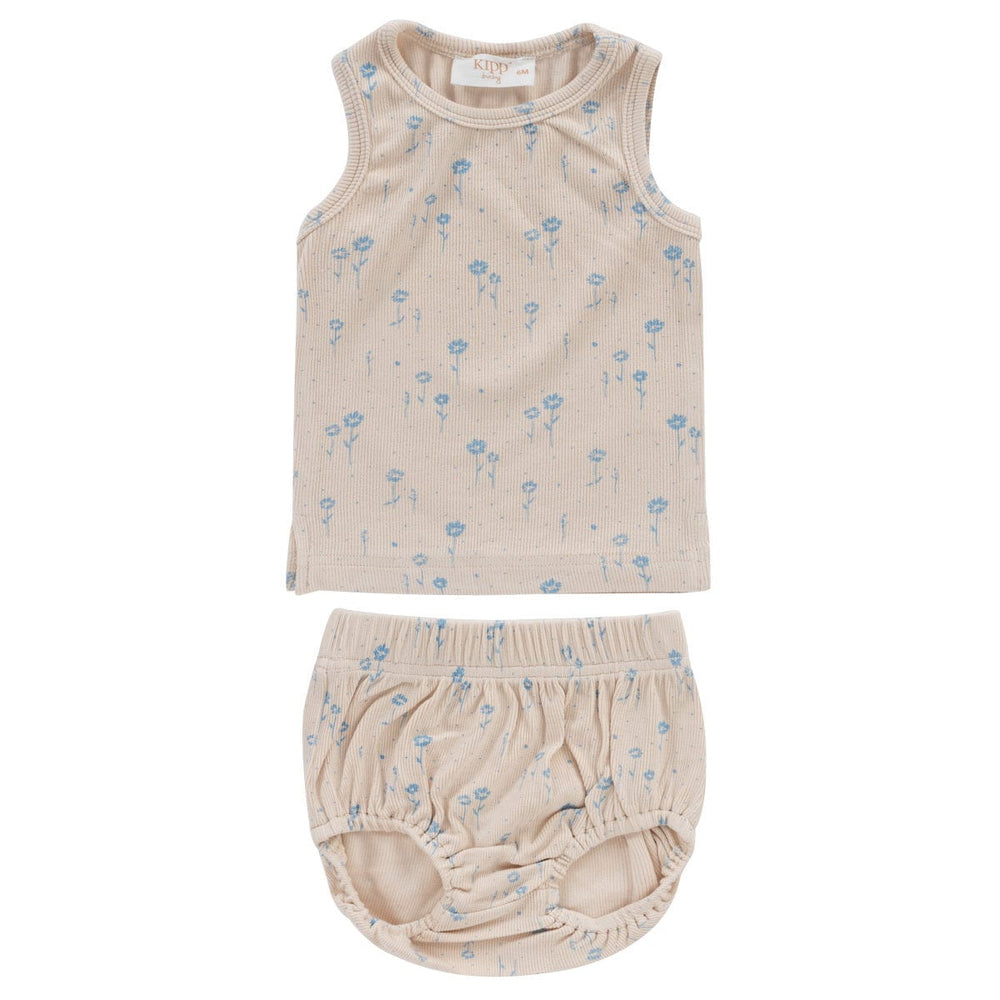 Floral Rib Tank Set - Blue