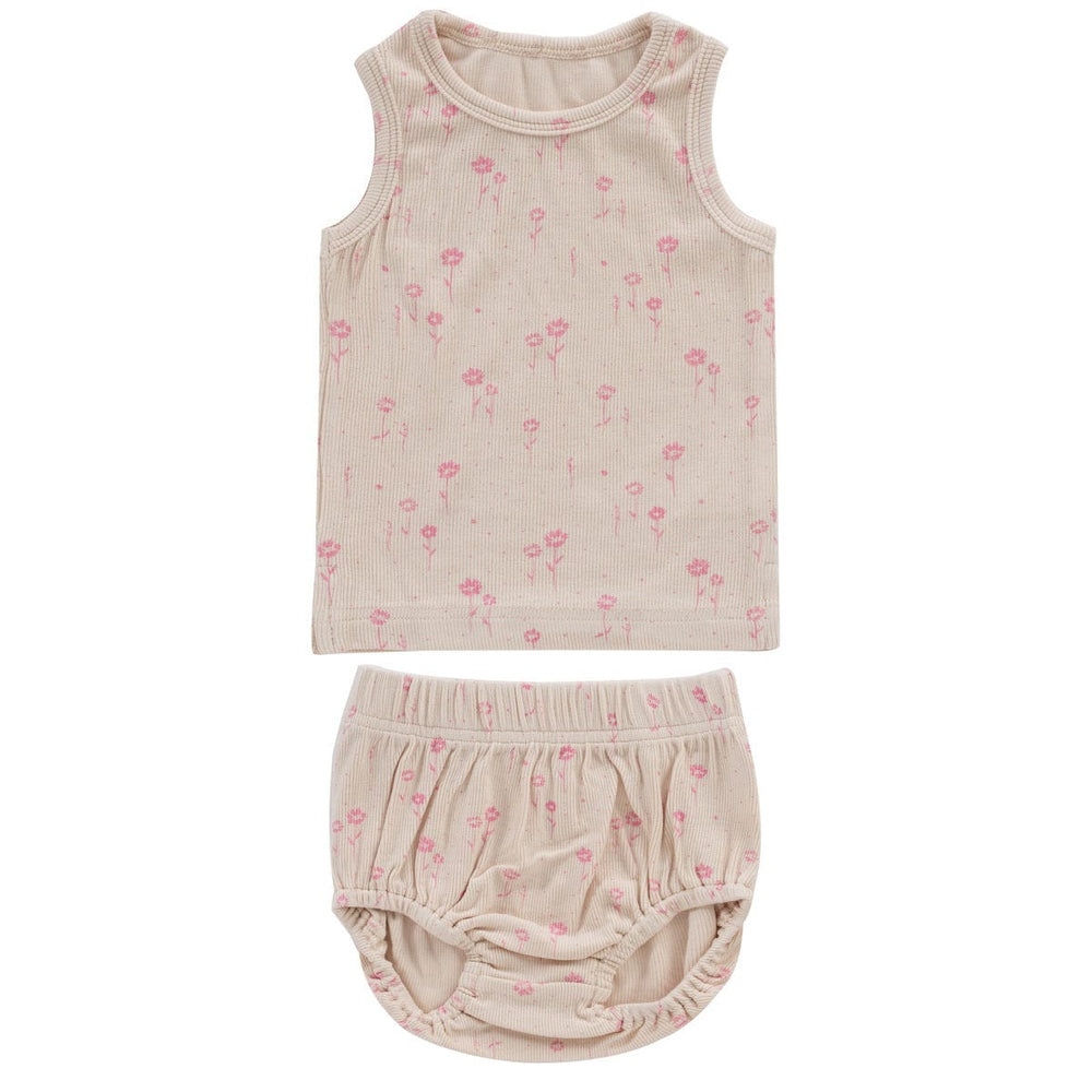 Floral Rib Tank Set - Pink