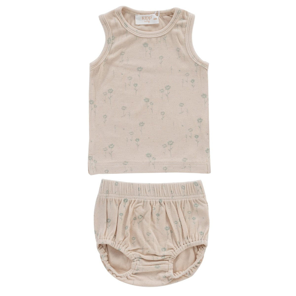 Floral Rib Tank Set - Sage