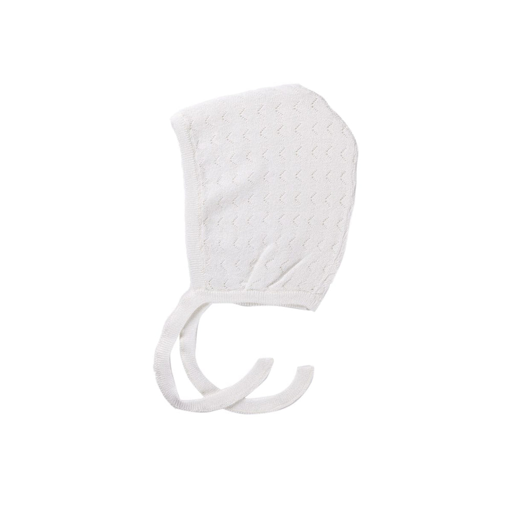 Zig Zag Pointelle Knit Bonnet - White