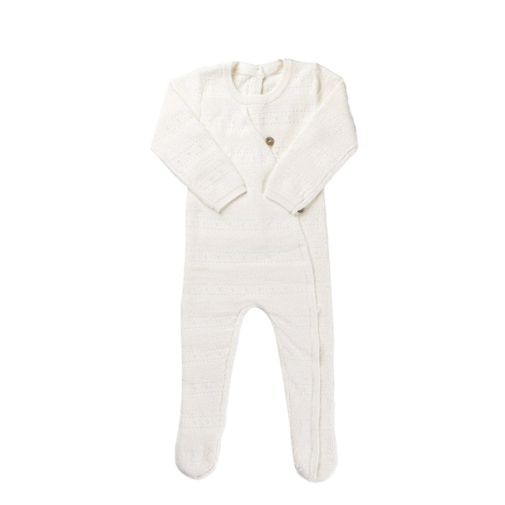 Pointelle Stripe Knit Romper - White