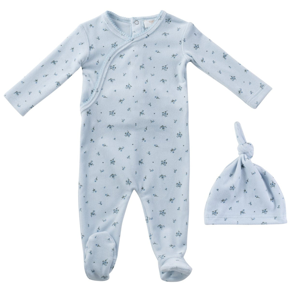 Lil Blooms Romper + Hat Set - Blue