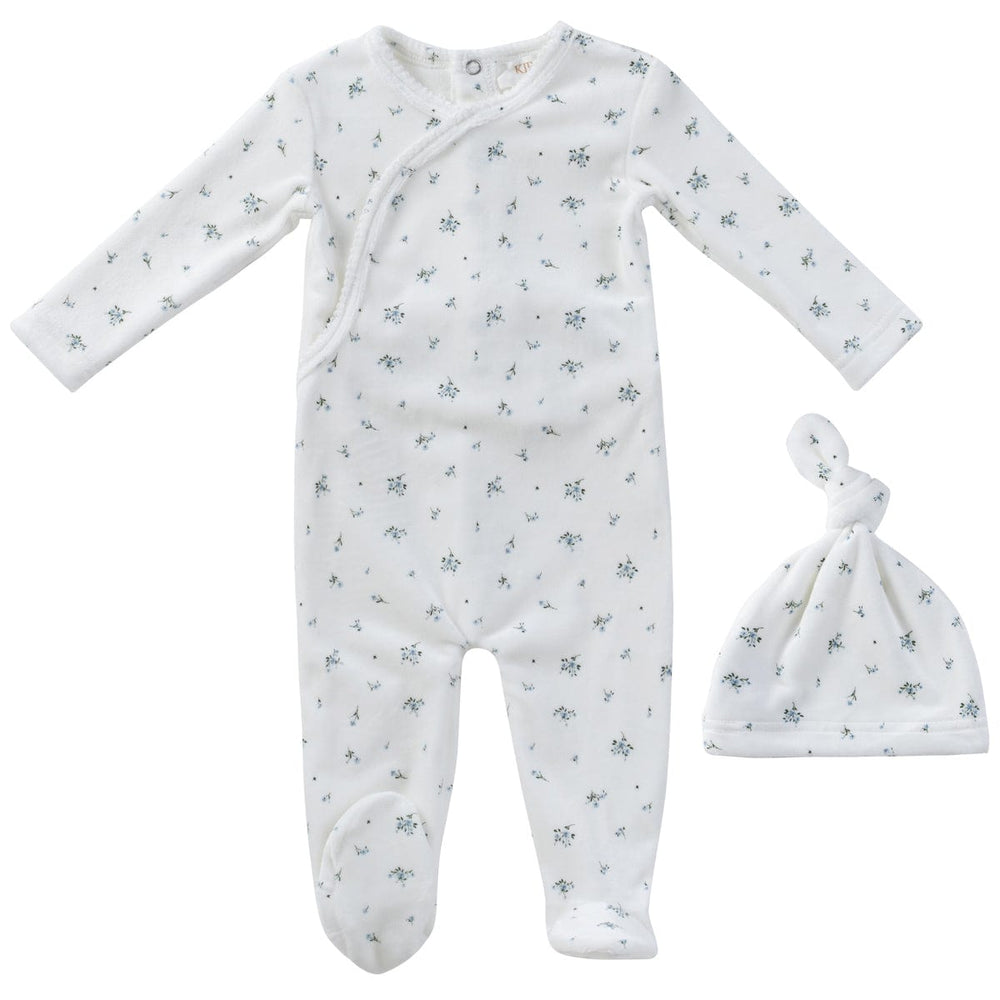 Lil Blooms Romper + Hat Set - White Blue