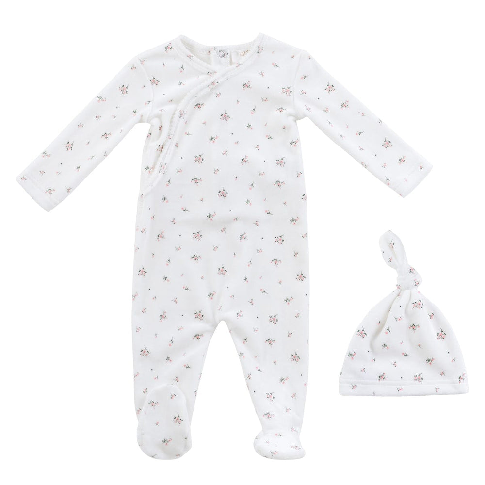 Lil Blooms Romper + Hat Set - White Pink