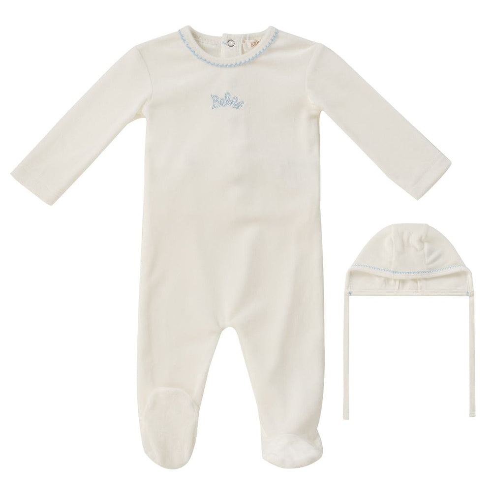 Bebe Romper+Bonnet Set - White Blue
