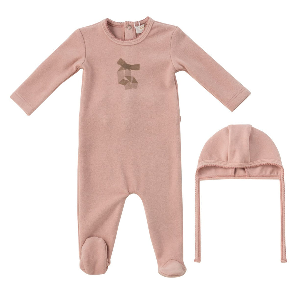 Felt Bow Romper+Bonnet Set - Pink