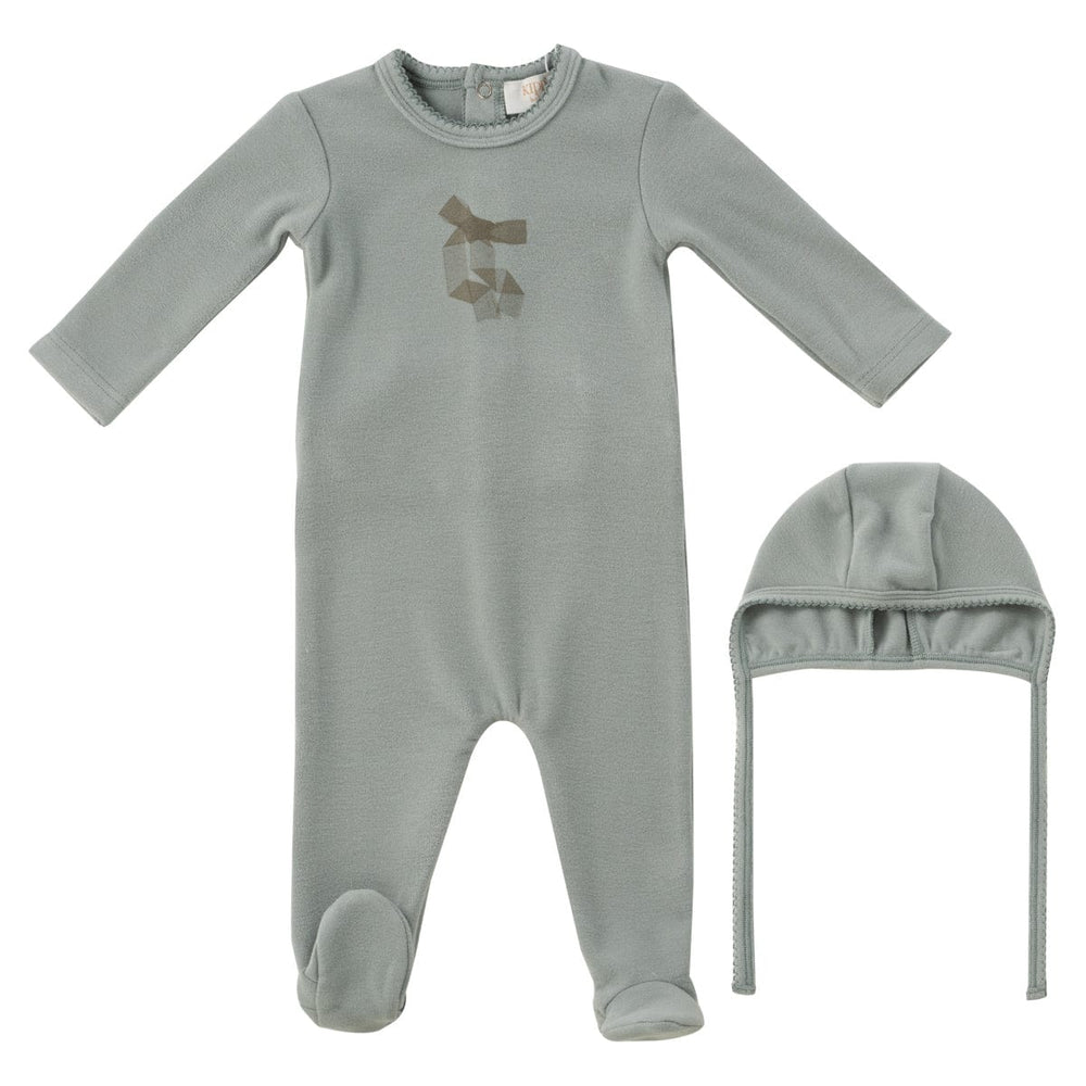 Felt Bow Romper+Bonnet Set - Sage