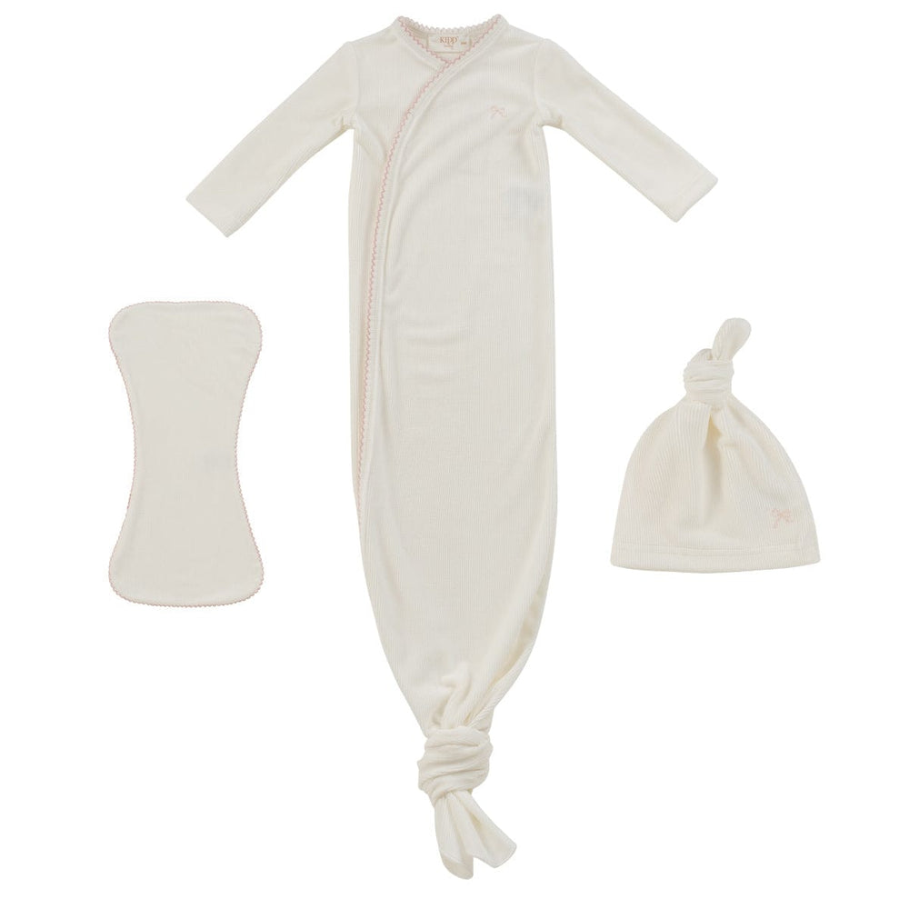 Flying Ribbons Gown Set - White Pink