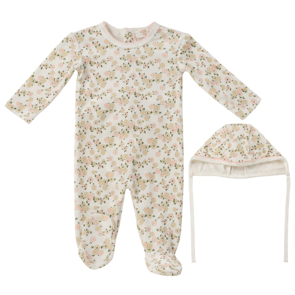 Blossom Romper+Bonnet Set - White Pink