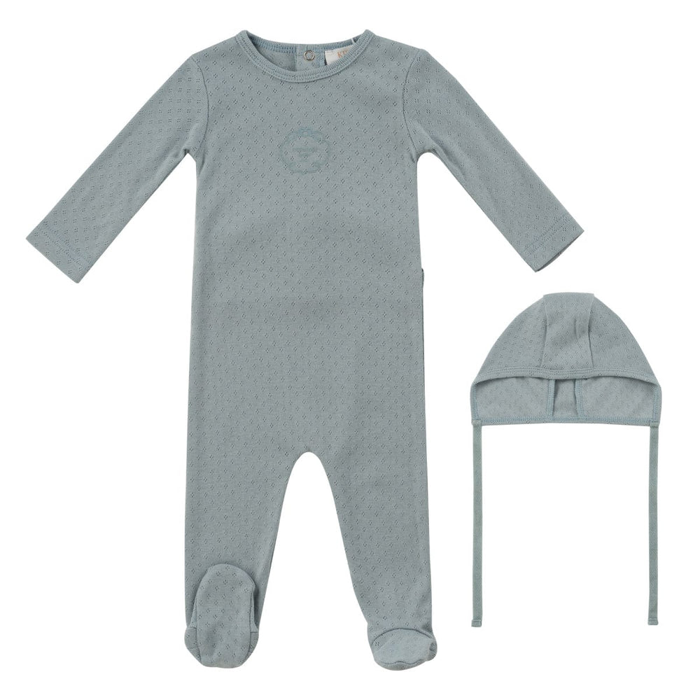 Heirloom Baby Romper+Bonnet Set - Blue