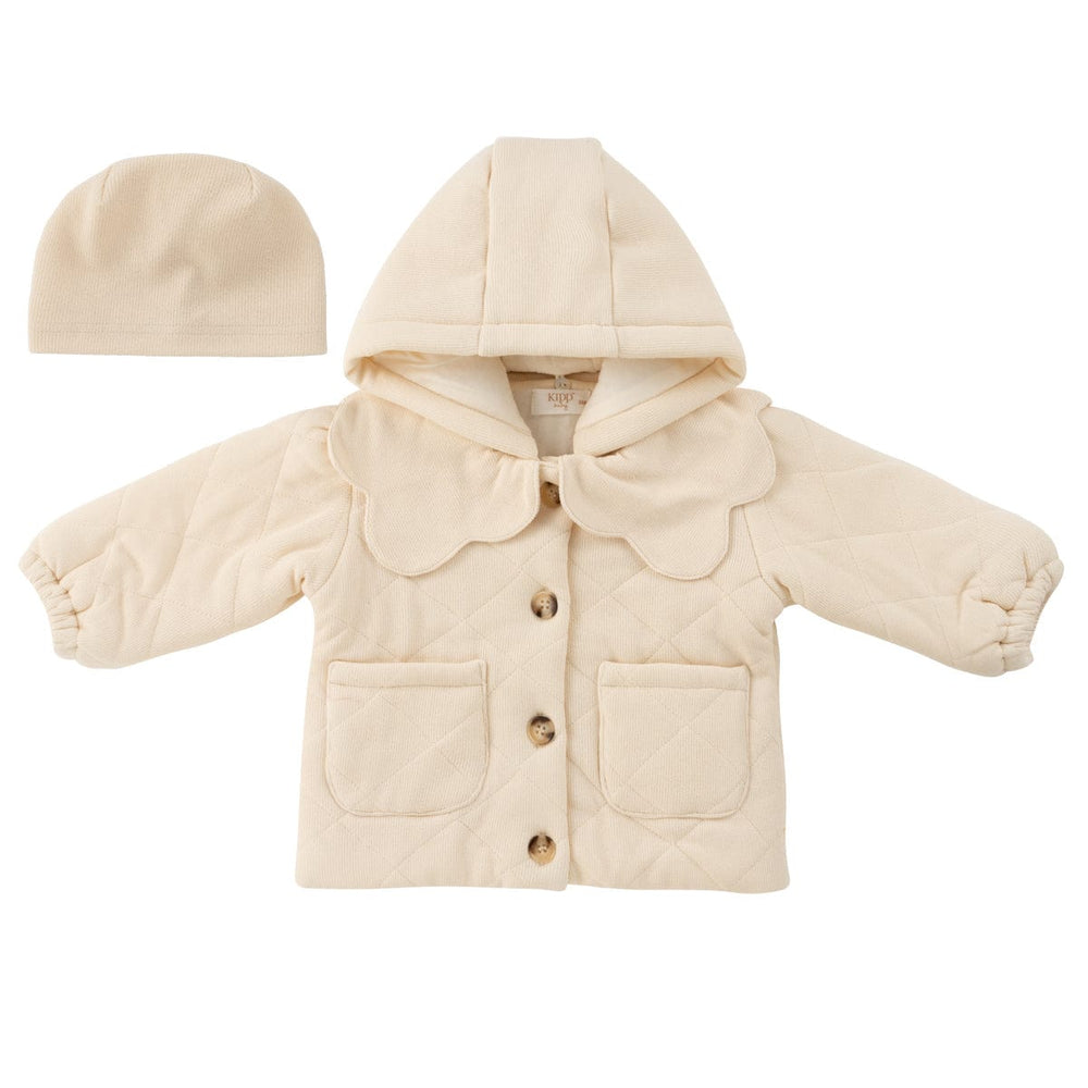 Scallop Quilted Jacket + Hat - Natural