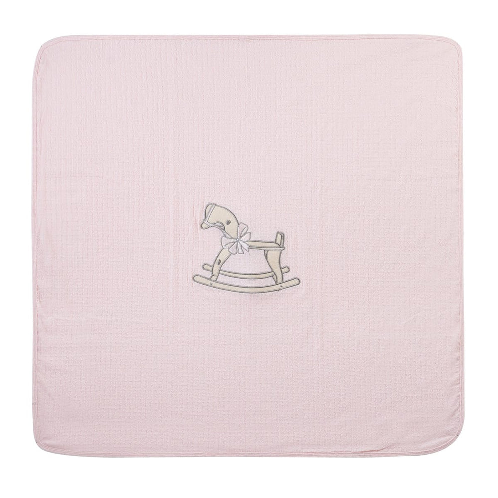 Rocking Horse Embroidered Blanket - Pink