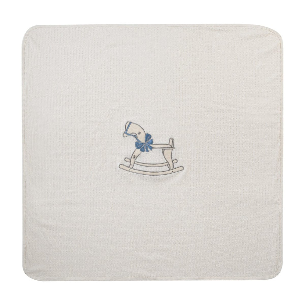 Rocking Horse Embroidered Blanket - White Blue