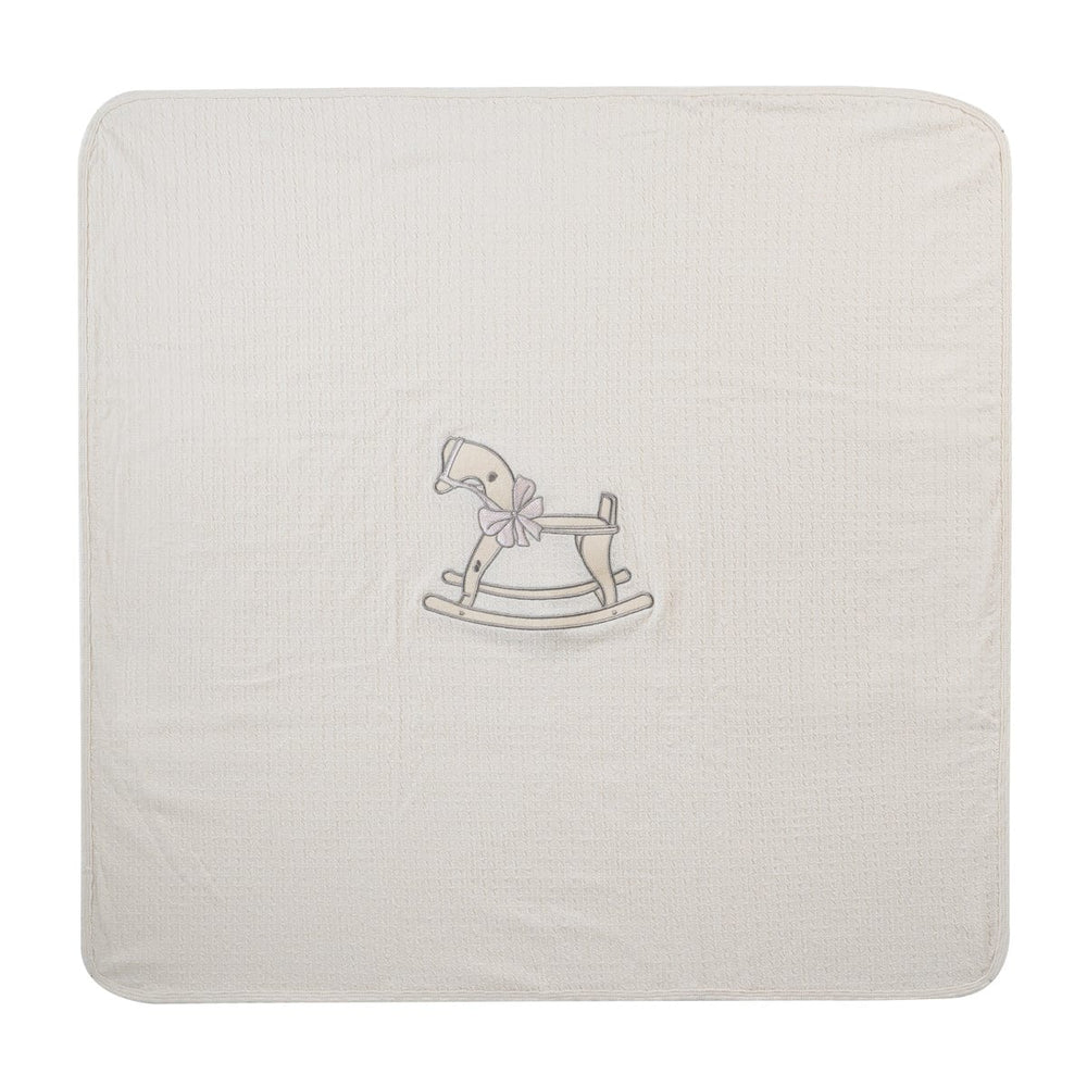 Rocking Horse Embroidered Blanket - White Pink