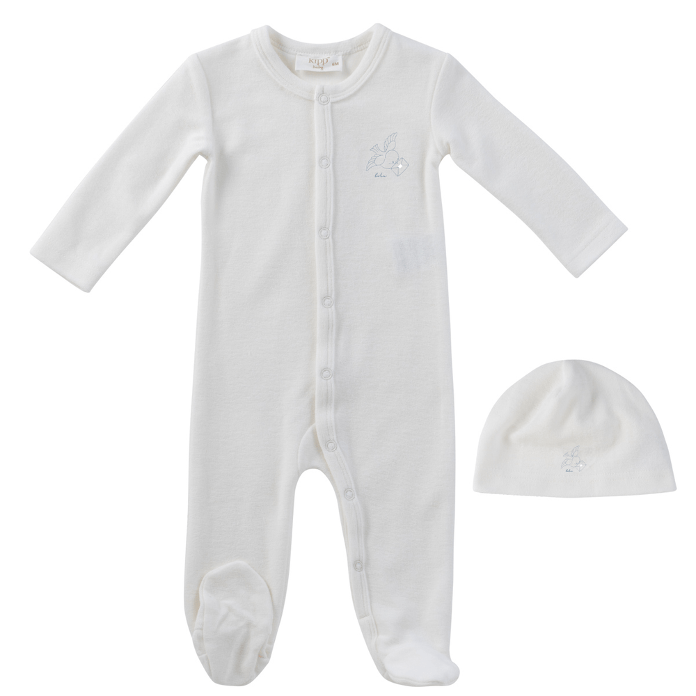 Flying Feathers Terry Romper + Hat Set - Blue