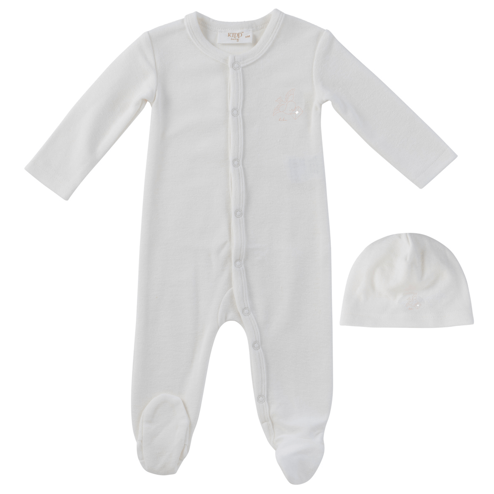 Flying Feathers Terry Romper + Hat Set - Pink