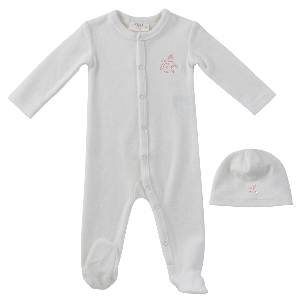 Flying Feathers Terry Romper + Hat Set - Red