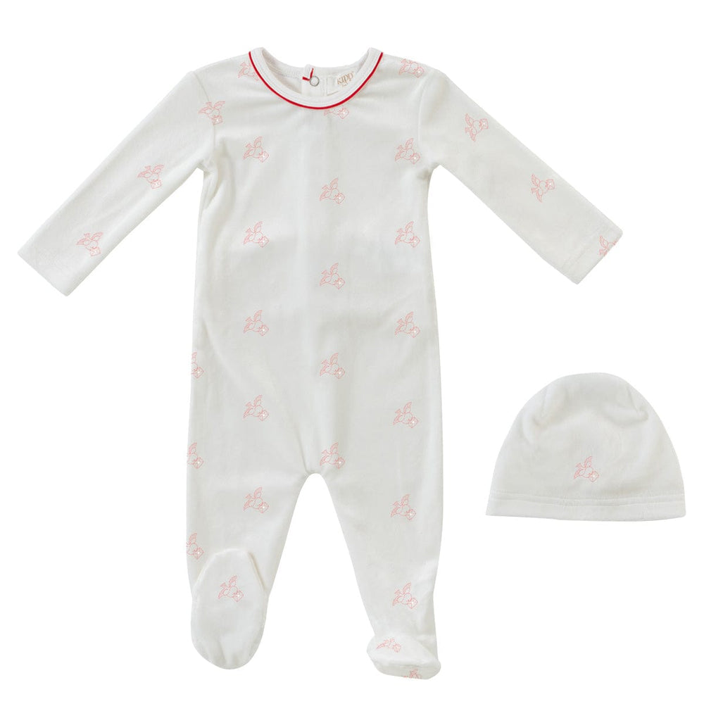 Flying Feathers Pattern Romper+Hat Set - Red
