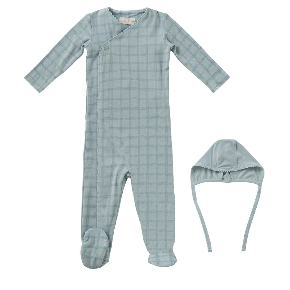 Felt Plaid Romper + Hat - Sage