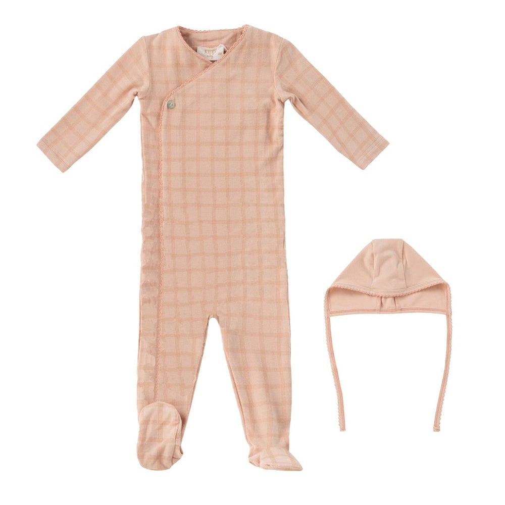 Felt Plaid Romper + Hat - Pink