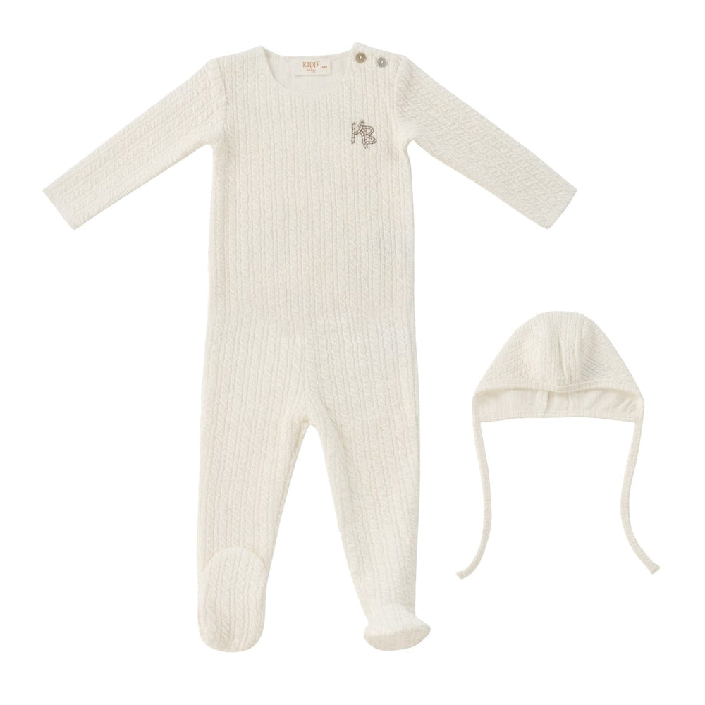 Cable Knit Romper + Hat - White