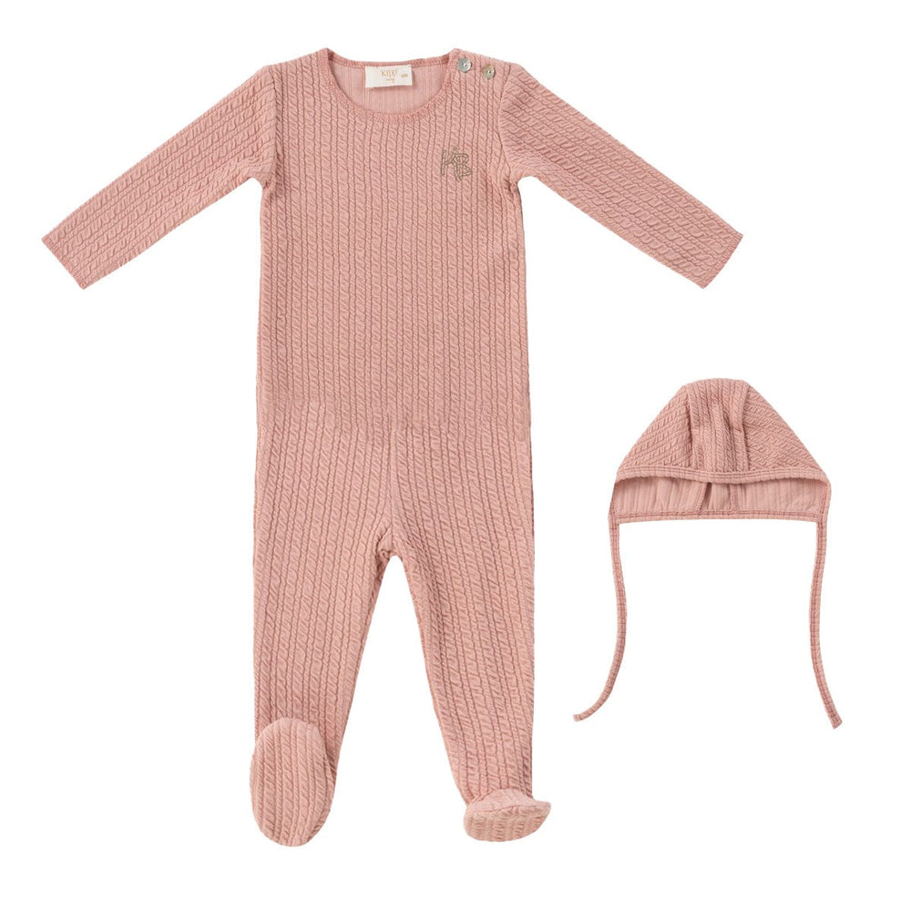 Cable Knit Romper + Hat - Pink