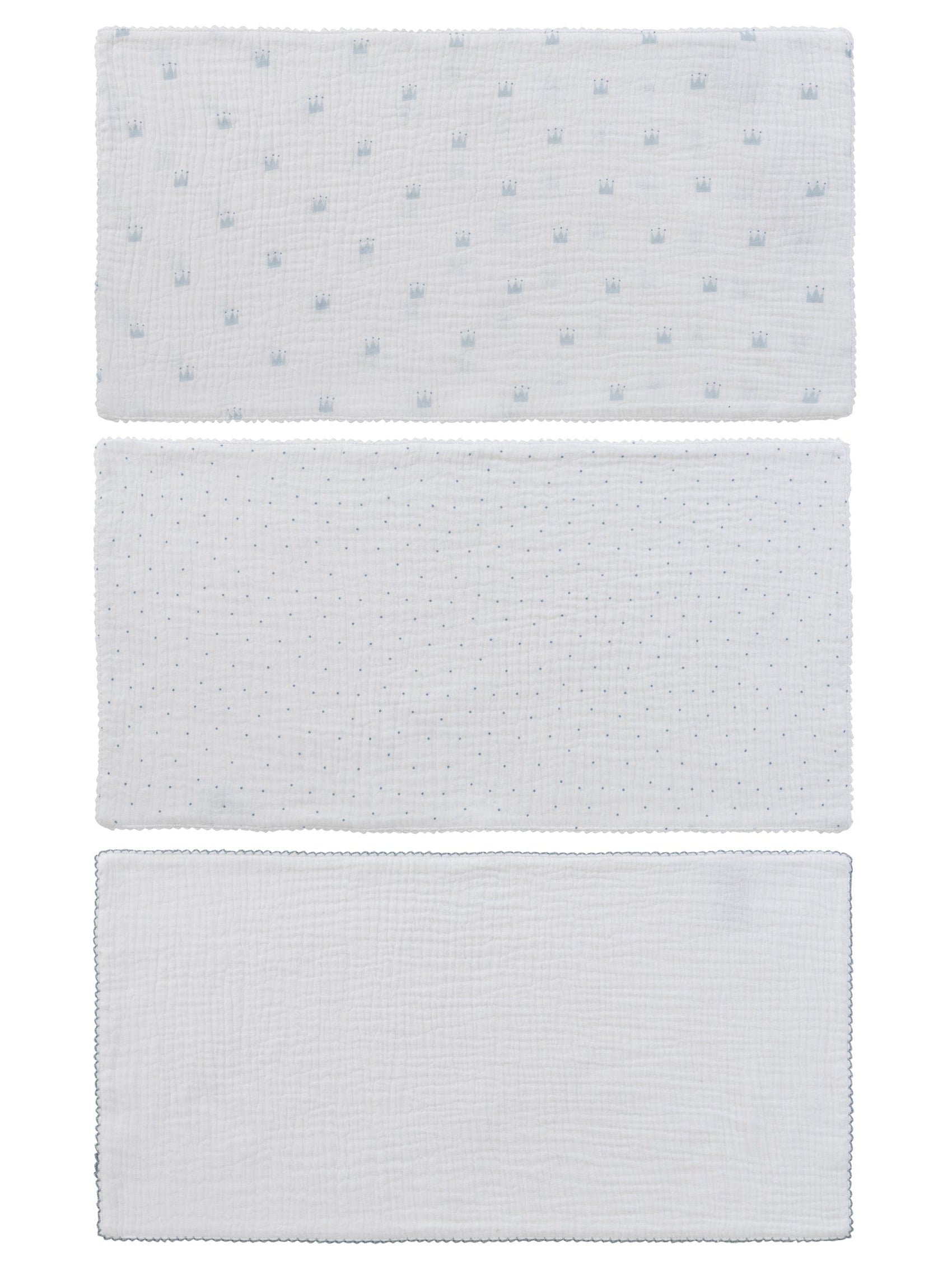 Little Crown Burp Cloth 3PC Set - Blue