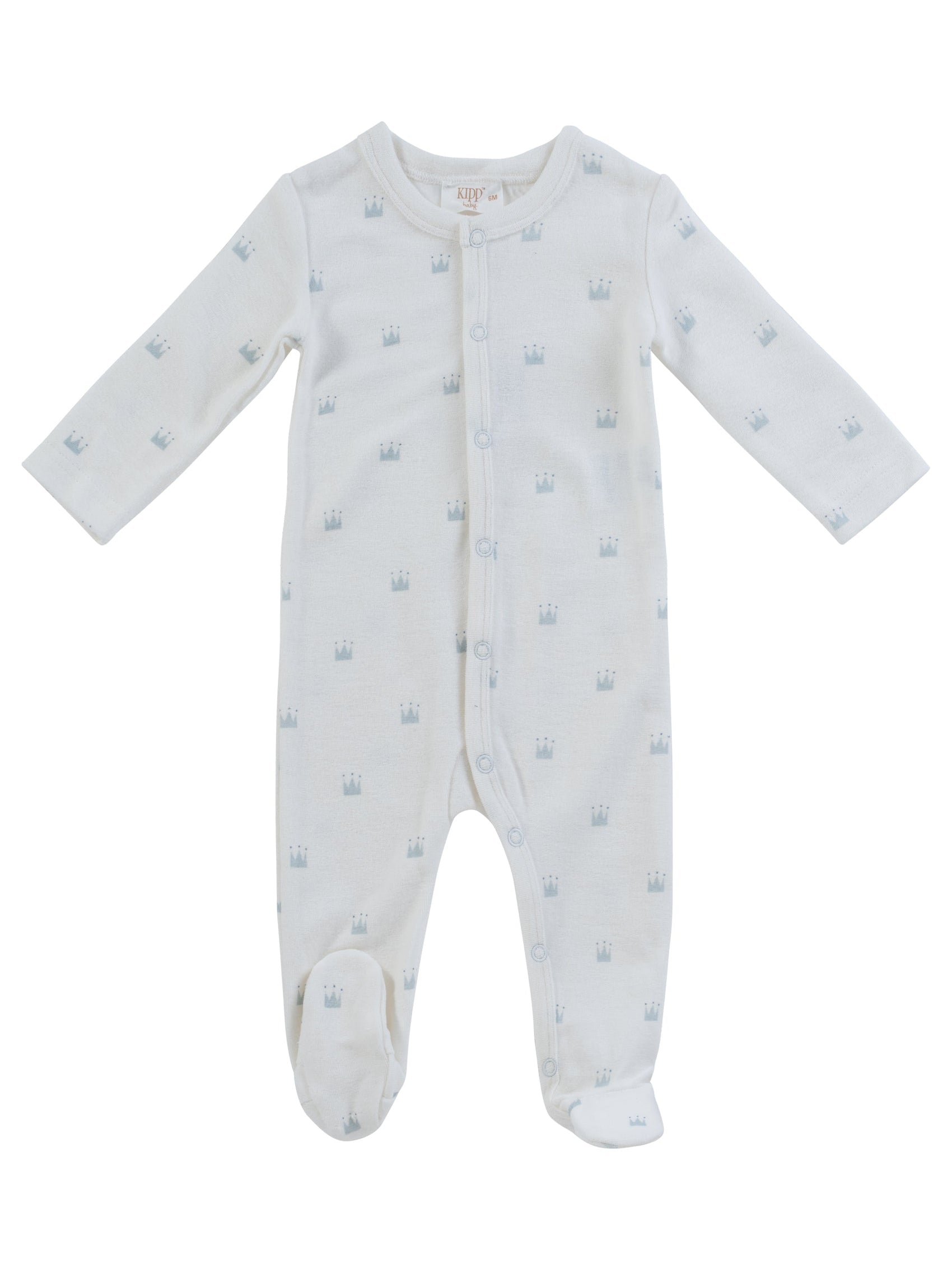 Little Crown Pattern Terry Footie - Blue